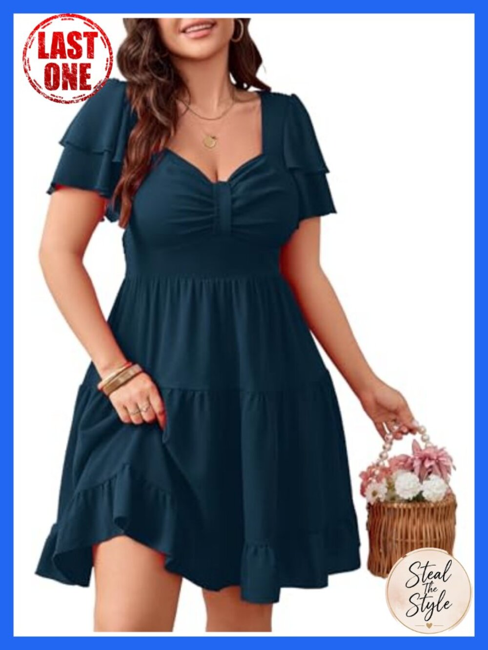 Plus Size Cocktail Mini Dress Sweetheart Neckline Ruffle Sleeve A-Line
